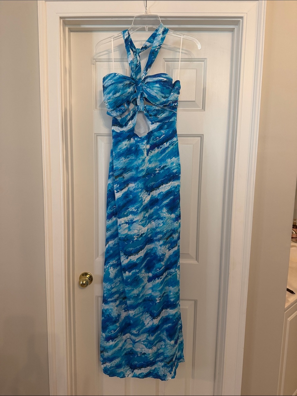 Blue Wave Halter Maxi Dress